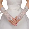 1 par branco curto de luvas vestido de casamento Accories Fingerl luvas incrustadas Rhineste para luva de renda nupcial 64Mw #