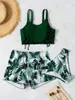 Dames Badmode 3pack Bloemenprint Lace Up Bikini Badpak Zwemshorts Dames Retro Set Zomer Strandbadpak