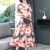 Sukienki imprezowe Modne lato dla kobiet 2024 swobodny krótki rękaw w rozmiarze Druk vintage sukienka o nokrecie odzież