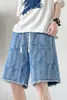 Jeans masculinos homens denim shorts verão cor casual solto joelho-comprimento masculino streetwear calças