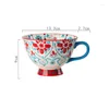 Cups Saucers Ceramic Coffee Cup Bohemian Flower Hand Painted INS Breakfast High Capacity 420ML Tea Mug Water Ware Kitchen Dining Bar