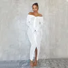 Casual Dresses Womens Long Sleeve Slash Neck Off Shoulder Ruffle Wave Maxi Dress Nightclub Outfits Elegant Gowns Female Clothing