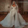 Mellanöstern Elegant mousserande plusstorlek Mermaid Wedding Dresses paljetter överskjolar brudklänningar från axeln avtagbar bröllop dr2738