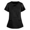 women V-Neck Pocket Nurse Uniform Beauty Scrubs Tops Spa Uniform Health Workers Working Scrub Tops T-Shirt Nurse gorro enfermera x7Gm#