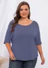 moodclo Women's Plus Size Tunic Solid Color Summer Black T Shirts V Neck Pocket Tee Tops Loose Fitting Blouses H3FW#