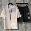 Summer Men korta uppsättningar harajuku tshirt och shorts mode 2 st män avslappnad outfit set kortärmad streetwear tracksuit 5xl 240328