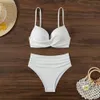 Bikini 2024 Nouveau Soupchage en acier de couleur unie Splip Split Bikini High Waist Beach Massuit de bain