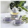 Tazze Piattini Teiera in stile europeo Bone China Set di piattini per tazza da caffè in ceramica a strisce dipinta a mano Tè pomeridiano inglese