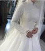 Robe De Mariage musulmane blanche, col haut, manches Lg, avec des Appliques en dentelle, Robe De Mariage, 020A #, 2023