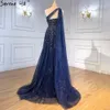 Serene Hill Navy Blue One épaule Cape Sheeve Evening Dres Gowns 2024 A-line Luxury pour femme Party LA71432 Z0AQ #