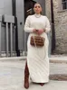 Wit Gebreide Dr Lady Lg en Elegante Plus Size Kleding Trui Dres voor Vrouwen Dikke Winter Dr Groothandel Dropship y0wD #