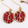 Boucles d'oreilles pendantes en forme de grenade rouge naturelle, bijoux en métal pour femmes, cadeaux de mariage, accessoires de vacances