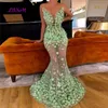 Mint Green Mermaid Evenres Dres 3D Frs Frez z koralikami Prom Dr Sexy Dubai Saudi Arabic LG Evening Suknie x3l6#