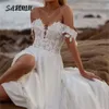 Beach Wedding Dr Appliques in pizzo A Line Lg Abito da sposa con spalle scoperte Boho Bride Dres Robe De Mariee Z1LK #