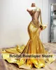 Glitter Golden Prom DR 2023 One Sleeve High Split Beads Crystal Luxe bruiloft Verjaardagsfeestjurken Robe de Bal R2Hz#