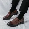 Dress Shoes Men's Solid Brogue Penny Loafers With PU Leather Uppers Wear-resistant Slip On Comfy For Business Office Wedding Party