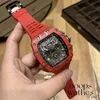 Herrklocka Designer Watches Movement Automatic Luxury Business Leisure Carbon Fiber Red Personality Herr Auto