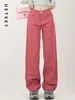 Jeans da donna UETEEY Rosa Pantaloni larghi a vita alta a gamba larga Pantaloni casual Y2k Moda 2024 Fidanzato Denim allentato dritto