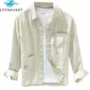 Men's Casual Shirts 089 Linen Premium Shirt Soft Cozy High Quality Pockets Chic Patchwork Long Sleeve Solid Color Simple Basic Relax Tops