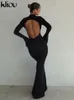 Kliou Classic High Street Maxi Dr Women Back Cut Out Elegant Party Evening LG Sleeve O-Neck Robe Solid Slim Female Bodyc D1M0#