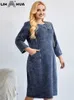 lih HUA Donna Plus Size Denim Dr Autunno Chic Elegante Dres per le donne paffute Lavorato a maglia Cott Dr X6xZ #