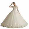 Bepeithy Scoop Ivory Lace FR Wedding Dres för 2023 Bride Princ Fullärmar Vitt glitter brudbollklänning Öppen rygg K9F5#