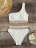 Kvinnors badkläder Stitch Detail Bikini 2023 One Shoulder Swimsuit Women High midjan Badkläder Kvinnlig vadderad baddräkt Simning Beachwear Summer T240328