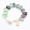 Beaded Strand Guaiguai Jewelry Natural Baroque Pearl Green Fluorite Bracelet Cz Pave Gold Plated Starfish Square Crystal For Women Dro Otird