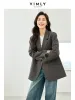 Vimly Korean Fi Grey Blazer For Women Elegancki prosty płaszcz dopasowany 2024 Spring Nowy w Lady Kurtki odzież M3880 76HA#