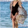 Kvinnors badkläder kvinnors strand slitage bikini er up leopard tryck chiffong kimono long cardigan blus sjal toppar utkläder droppleverans ap dhksq