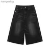 Women's Shorts Women Black Y2k Style Baggy Denim Wide Leg Short Pants Fashion High Waisted Dark Wash Knee Length Jeans Female Casual 240329