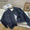 Vintage jeansjacka för kvinnliga skördtoppar 2023 ropa mujer streetwear fi lösa outwear fickor casual koreansk y2k kappa 27p746 51et#
