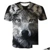 T-shirt da uomo T-shirt da uomo New Wolf Print Shirts 3D Novità Animal Tops Tees Maschile Manica corta Estate O-Collo Magliette Drop Delivery Ap Dhyhc