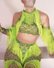 Vert épaule dénudée Sexy gland combinaisons pour femmes fête Club vêtements scène chanteur effectuer Costume fête Rave tenues X3V8 #