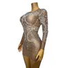 women Sexy Stage Sier Rhinestes Pearls Brown Mesh Dr See Through Costume Singer Dance Birthday Celebrate Outfit w8L3#