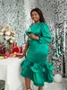 Aomei Plus Size Green Dres Women Party Shiny Elegant Bodyc Mermaid Gowns One Shoulder Oregelbundet Satin Outfit Evening Party i55b#