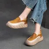 Casual schoenen dames lederen loafers gele hoge hakken wig voor handgemaakte echte flats lente 2024