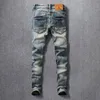fi Designer Men Jeans High Quality Retro Wed Blue Stretch Slim Fit Frayed Ripped Jeans Men Vintage Denim Pants Hombre g7ca#