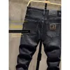 Original FI Luxury Brand Black Jeans för män skräddarsydd och stretchig pojkvän Bekväm klassisk denim stretchbyxor b5xa#