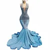 Sparkly Mermaid Prom DRES 2024 Perlen Ressen Abend Dr für Hochzeits Gast Frau PECING BLACK GURTS PARTY Kleider 25em#