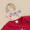Set di abbigliamento 4 luglio Completi per neonate Maniche corte Lettere Stampa T-shirt Pagliaccetti Stelle Pantaloncini Fascia per capelli Set di vestiti estivi