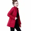 2022 Kvinnors Autumn Winter Coat New Solid Light Weight Down Padded Jacket Stand Collar Slim Female Mid LG Outerwear Casual Tops I6DO#