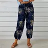 Pantalon Femme Grande Taille Coton Lin Taille Haute Cordon Capri Pour Femme Avec Imprimé Floral Vintage