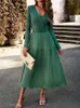 Fantoye Sexy LG Sleeve pullover solidny V-deck z wysokim talii kobieta Dr Patchwork Casual A-Line Streetwear Women Dr Y9MV#