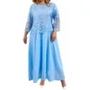 ヴィンテージエレガントプラスサイズの女性博士Fr Embroidery See-Through Lace Fake Two-Piece Evening Party Loose Maxi Dr D0Zn＃