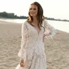 LG Maniche a sbuffo Allover Lace Boho Elopement Abiti da sposa Custom Made A Line Scollo a V Nappa Bohemian Beach Matrimonio modesto Dr r6pp #