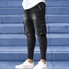 autumn High Quality Men's Jeans Multi Pocket Stretch Blue Black Man Pants Slim Fit Causal Biker Trousers Streetwear Mens Clothes U2RZ#