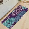 Tapis de bain Tapis de cuisine à motifs géométriques floraux, fleurs bleues et vertes, dentelle dorée, paillasson d'entrée de maison, décor de salle de bain, tapis de sol antidérapant