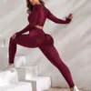Sexy Yoga Suit with Seamless Long Sleeved Top and Tight High Waisted Fitness Pants 2-piece Set