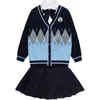 Style de l'académie britannique printemps automne costume d'uniforme scolaire des élèves du collège élémentaire, vêtements pour enfants costume de pull tricoté 58Ex #